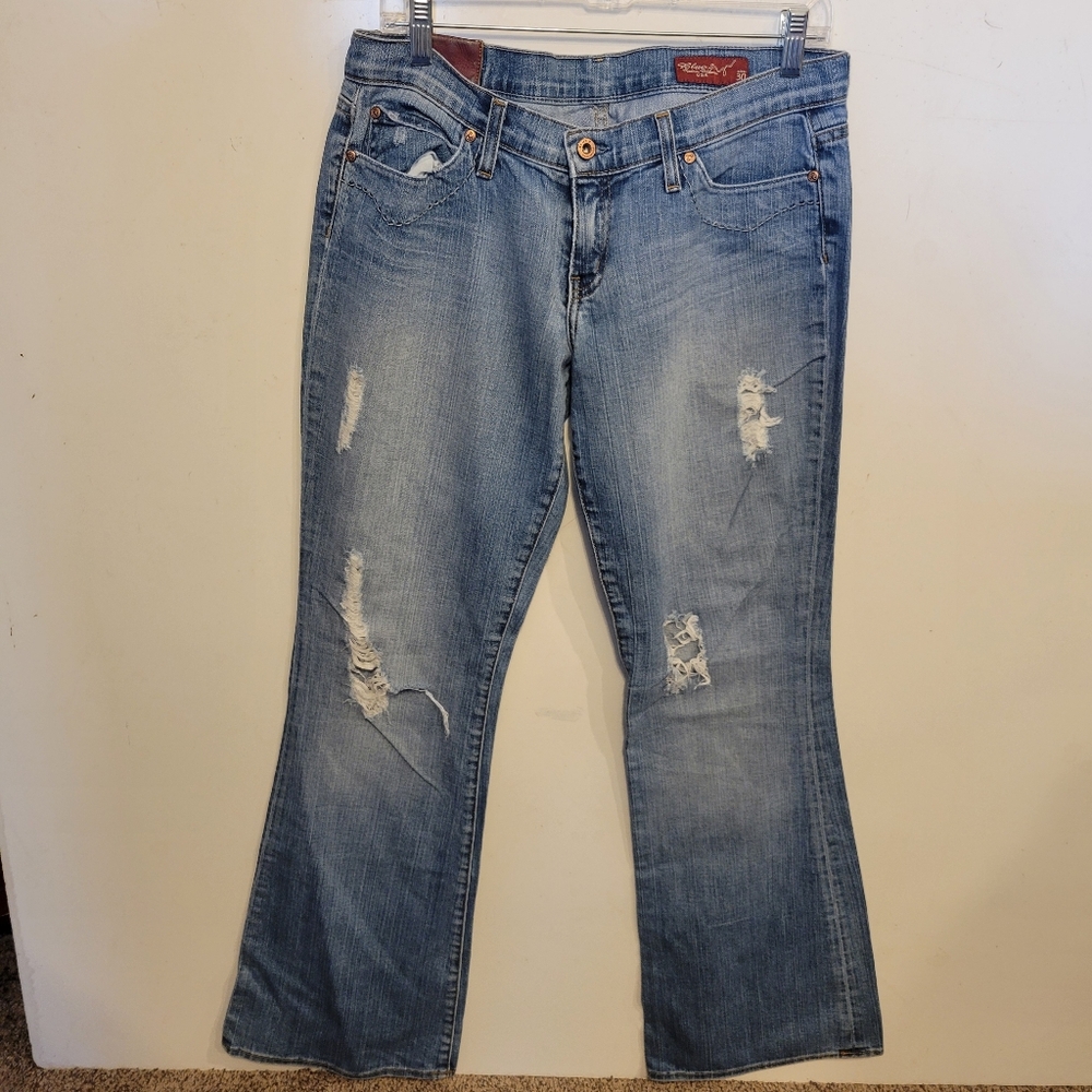 BLUE 2 You California distressed boho flare Boot  wide leg embroidered jeans 30